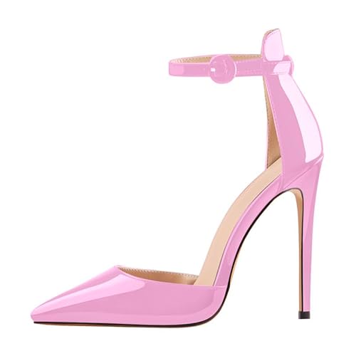 blingqueen Pumps Damen Frauen Schuhe Riemchenpumps Absatzschuhe Mary Jane Stilettos High Heels Lack Rosa 39 EU von blingqueen