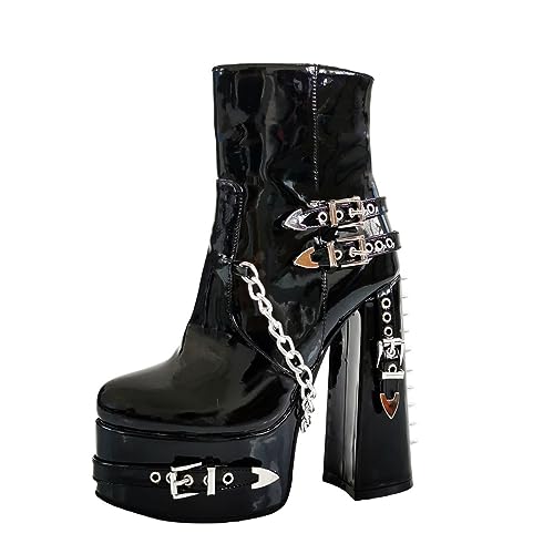 blingqueen Punk Stiefeletten Damen Plateau Blockabsatz Biker Boots Lack Schwarz 37 EU blingqueen Punk Stiefeletten Damen Plateau Blockabsatz Biker Boots Lack Schwarz 37 EU von blingqueen
