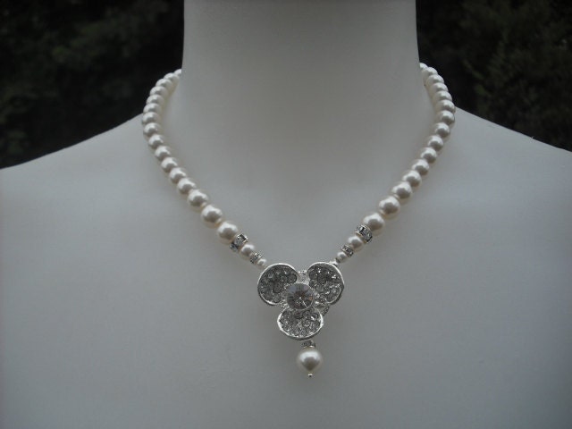 Anna, Strass Center Halskette, Braut Und Perlen Collier, Vintage-Stil Halskette Hochzeit Schmuck von blissbridal1