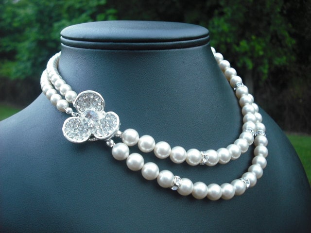 Anna Collection, Braut Halskette, Strass Und Perlen Collier, Vintage-Stil Halskette Hochzeit Schmuck von blissbridal1
