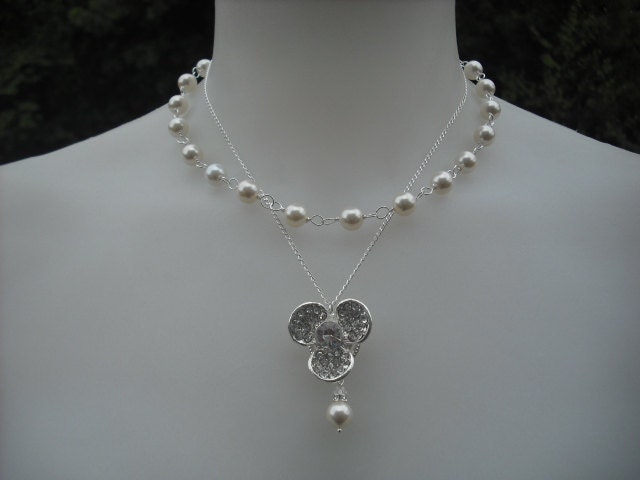 Anna Collection, Double Stränge Strass Und Pearl Center Halskette, Braut Vintage-Stil Bridal, Hochzeit Schmuck von blissbridal1