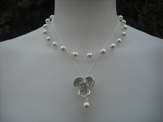 Anna Collection, Double Stränge Strass Und Pearl Center Halskette, Braut Vintage-Stil Bridal, Hochzeit Schmuck von blissbridal1