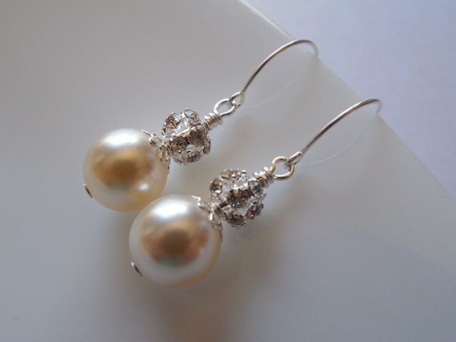 Braut Ohrringe, Strass Crystal Und Swarovski-Runde Perlen-Ohrringe, Vintage-Stil Weddng Schmuck von blissbridal1