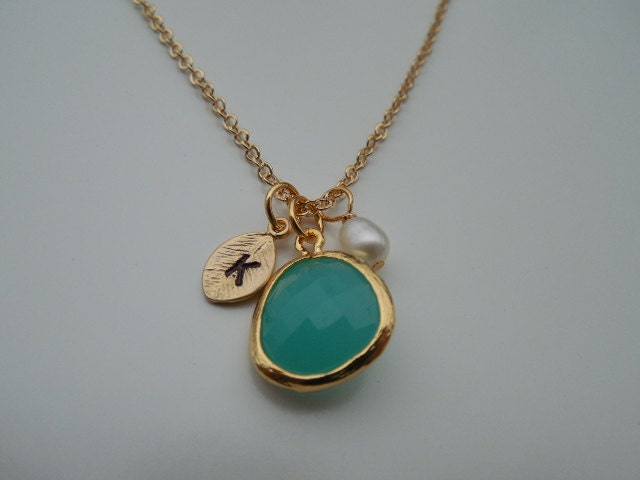 Brautjungfern Geschenk, Personalisierte Initiale Halskette, 16K Vergoldete Geburtsstein Lünette Halskette - 14K Gold Filled Kette von blissbridal1