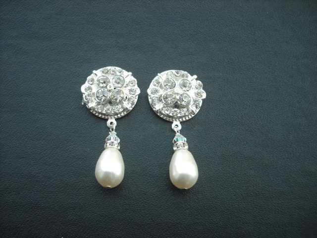 Camily Collection, Jugendstil Vintage-Stil Braut Ohrringe, Weddng Schmuck, Strass Crystal Und Perlen Ohrringe von blissbridal1