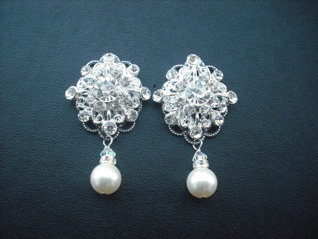 Claire, Braut Ohrringe, Strass Crystal Und Pearl Drop Art-Deco Vintage-Stil Weddng Schmuck von blissbridal1