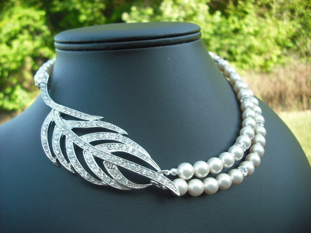 Elizabeth Collection, Braut Halskette, Strass Und Perlen Collier, Doppel-Strängige Vintage-Stil Hochzeit Schmuck von blissbridal1