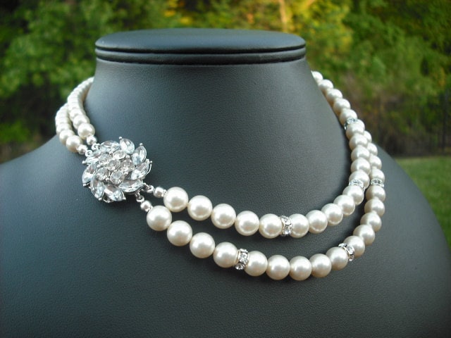 Emma Collection, Braut Halskette, Strass Und Perlen Collier, Vintage-Stil Halskette Hochzeit Schmuck von blissbridal1