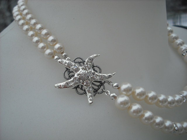 Starfish-Version 1, Beach Theme Halskette, Braut Strass Und Perlen Collier, Vintage-Stil Hochzeit Schmuck von blissbridal1