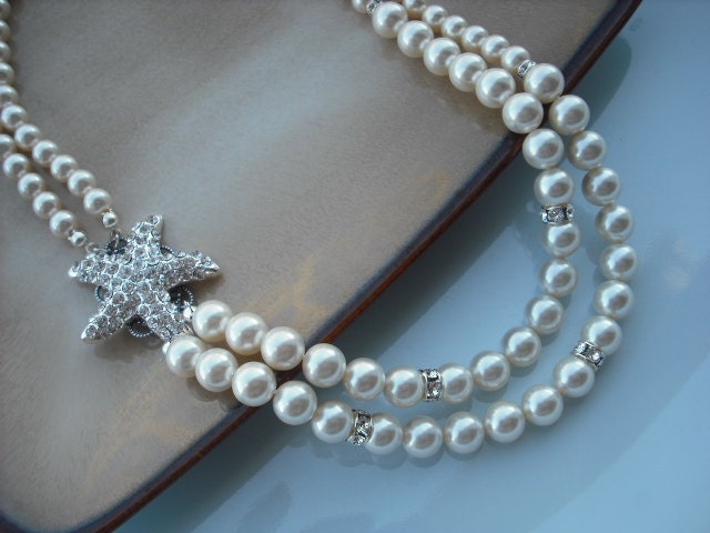 Starfish Version 4, Strand Thema Halskette, Braut Strass Und Perle Vintage-Stil-Halskette, Hochzeitsschmuck von blissbridal1
