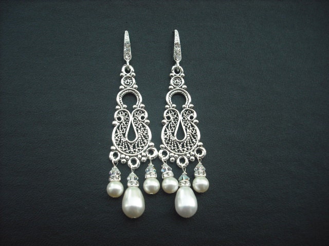 Strass Perlen Ohrringe, Bridal Vintage Style Weddng Schmuck von blissbridal1