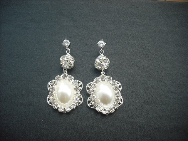 Verkauf - Allison, Braut Ohrringe, Lange Strass Crystal Und Perlen Art-Deco Vintage-Stil Weddng Schmuck von blissbridal1