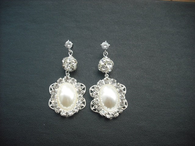 Verkauf - Allison, Braut Ohrringe, Lange Strass Crystal Und Perlen Art-Deco Vintage-Stil Weddng Schmuck von blissbridal1