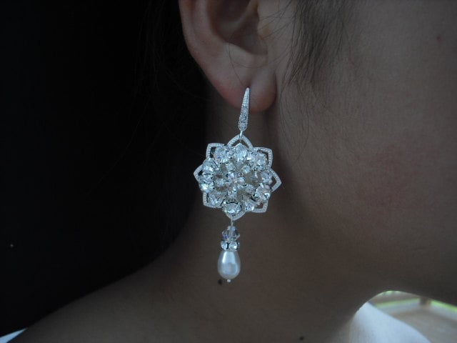 Victoria Collection, Lange Bridal Ohrringe Strass Ohrringe, Vintage Style Weddng Schmuck von blissbridal1