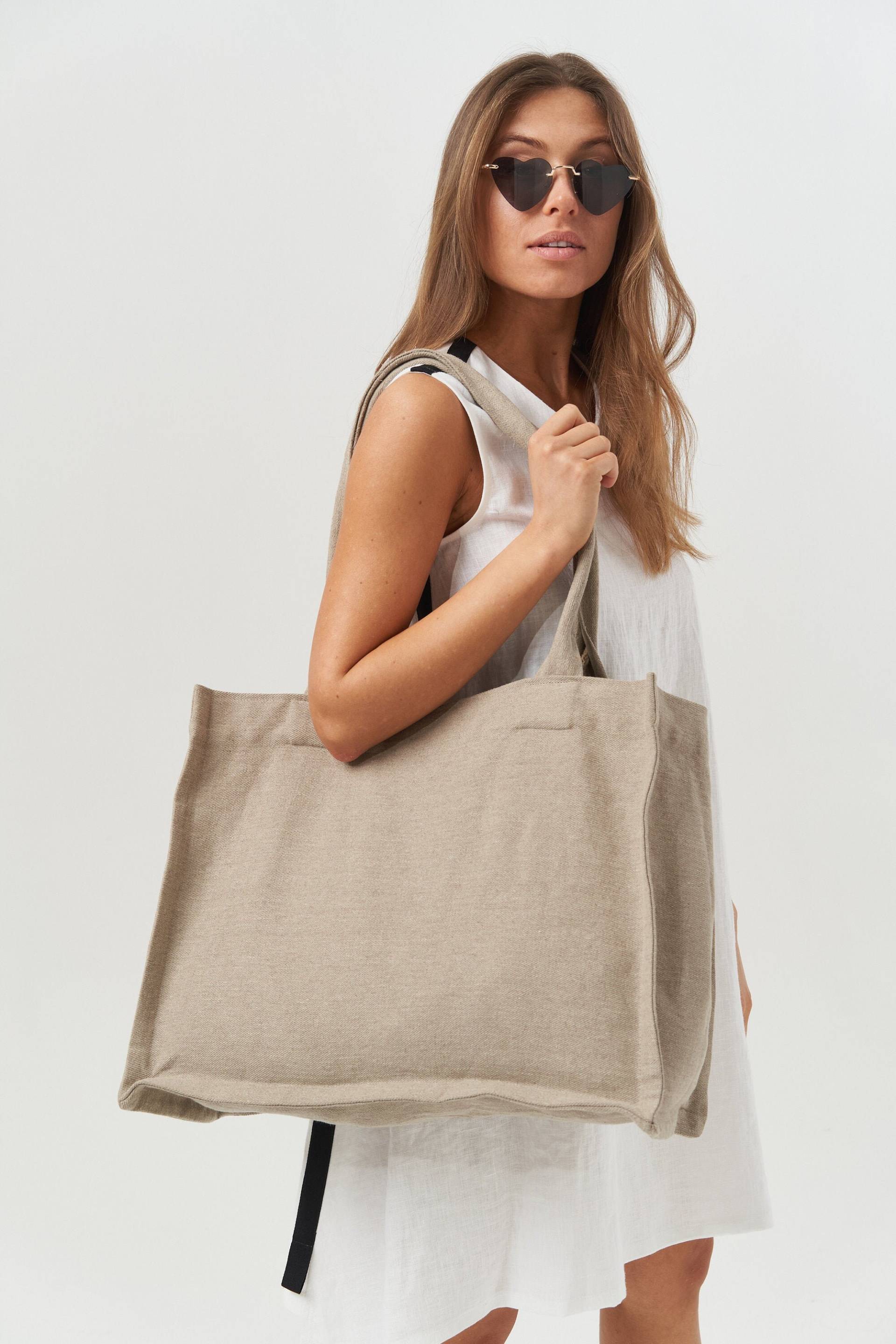 Handgefertigte Leinen Strandtasche Für Markt Und Einkaufen von blisslinen