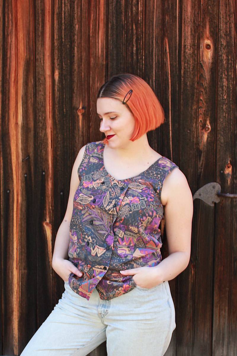 M/L Vintage Hell Gemustertes Simbabwe 1990Er Jahre Button Down Tank Top von blitheblythe