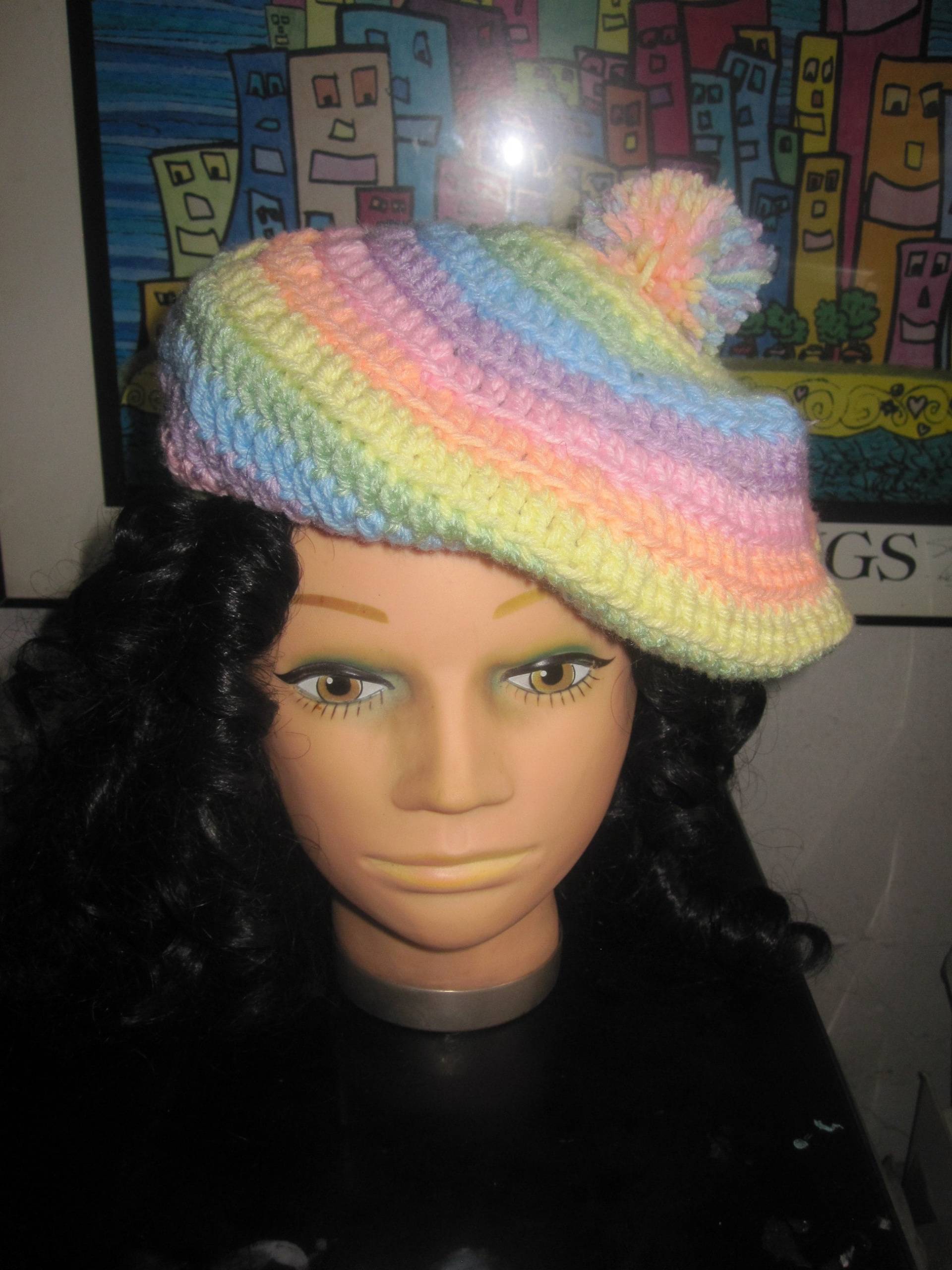 Pastell Regenbogen Gehäkelte Baskenmütze Frühling Tam Hut Mit Pom Pastell Regenbogen Gehäkelte Baskenmütze Frühling Tam Hut Mit Pom von blitzknitz