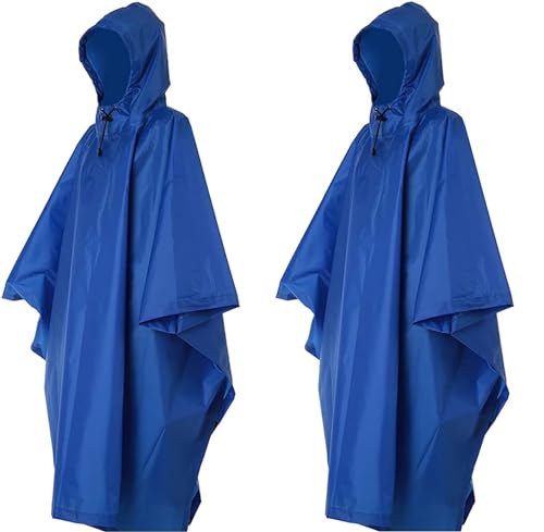 Regenponcho blau Wasserdichter, Regen Poncho Wiederverwendbar Regencape, Regenmantel mit Kapuze, für Picknick Jagd Camping Wandern Festival one size (Set: 2 Stück, Polyethylen (PE)) von blntackle76