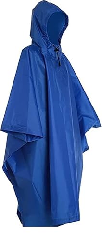 Regenponcho blau Wasserdichter, Regen Poncho Wiederverwendbar Regenjacken Regencape, Regenmantel mit Kapuze, für Picknick Jagd Camping Wandern Festival one size (1 Stück, Polyethylen (PE)) von blntackle76