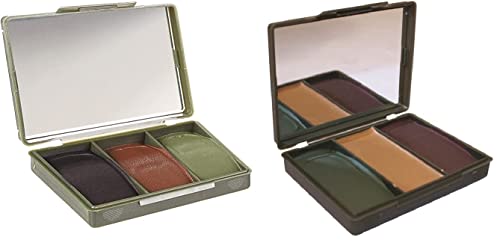 Set 2 Stück Tarnschminke Camouflage mit Spiegel Make Up Creme je 3-Farben schwarz Oliv braun/Khaki Oliv braun, NATO genehmigt Chameleon Tarnung Survival Militär Armee+gratis Glück Aufkleber von blntackle76