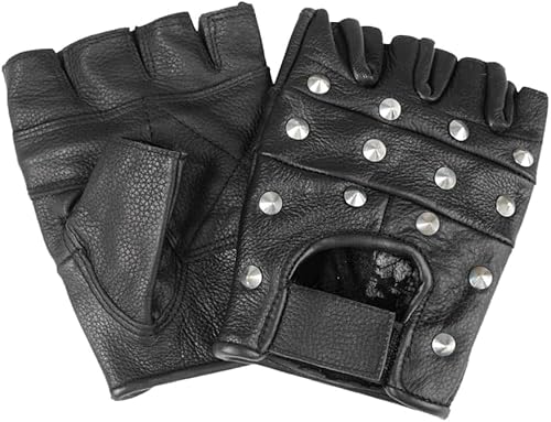 blntackle76 1 Paar Punk Handschuhe Fingerlos, Handschuhe aus 100% Leder, Nieten Damen & Herren, schwarz gothic Größen M,L,XL,XXl (L) von blntackle76