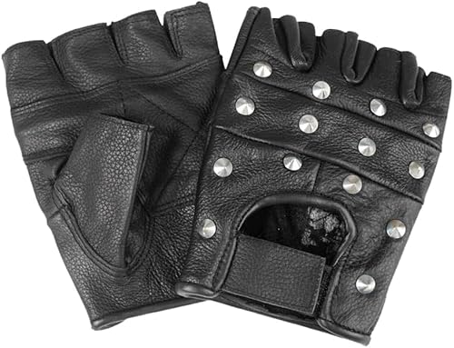 blntackle76 1 Paar Punk Handschuhe Fingerlos, Handschuhe aus 100% Leder, Nieten Damen & Herren, schwarz gothic Größen M,L,XL,XXl (XXL) von blntackle76