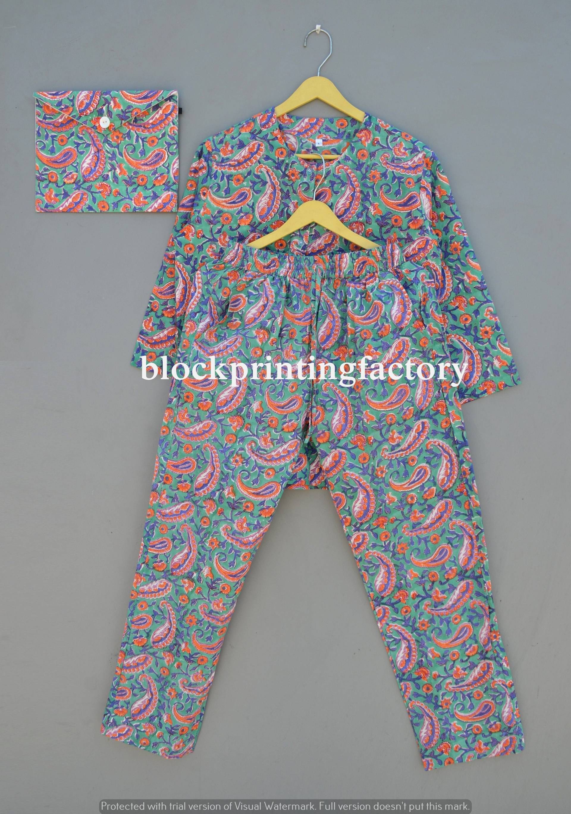 100% Baumwolle Pyjama Set, Stitch Damen Nachtwäsche Kleid, Loungewear Set Passendes Brautjungfer Pyjamas von blockprintingfactory