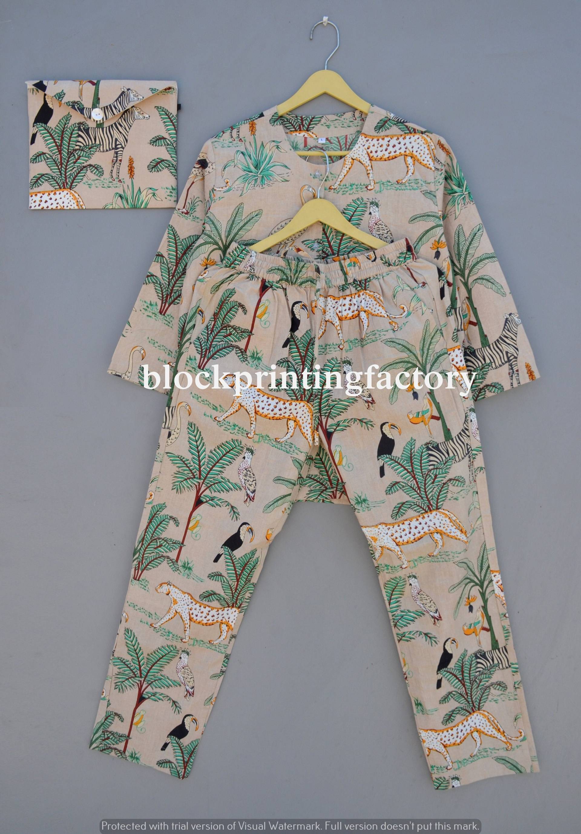 Baumwoll-Dschungel-Pyjama-Set, Brautjungfern-Pyjama-Set, Damen-Nachtmode-Set, Geschenk Für Sie, Brautjungfern-Pyjama, Sie von blockprintingfactory