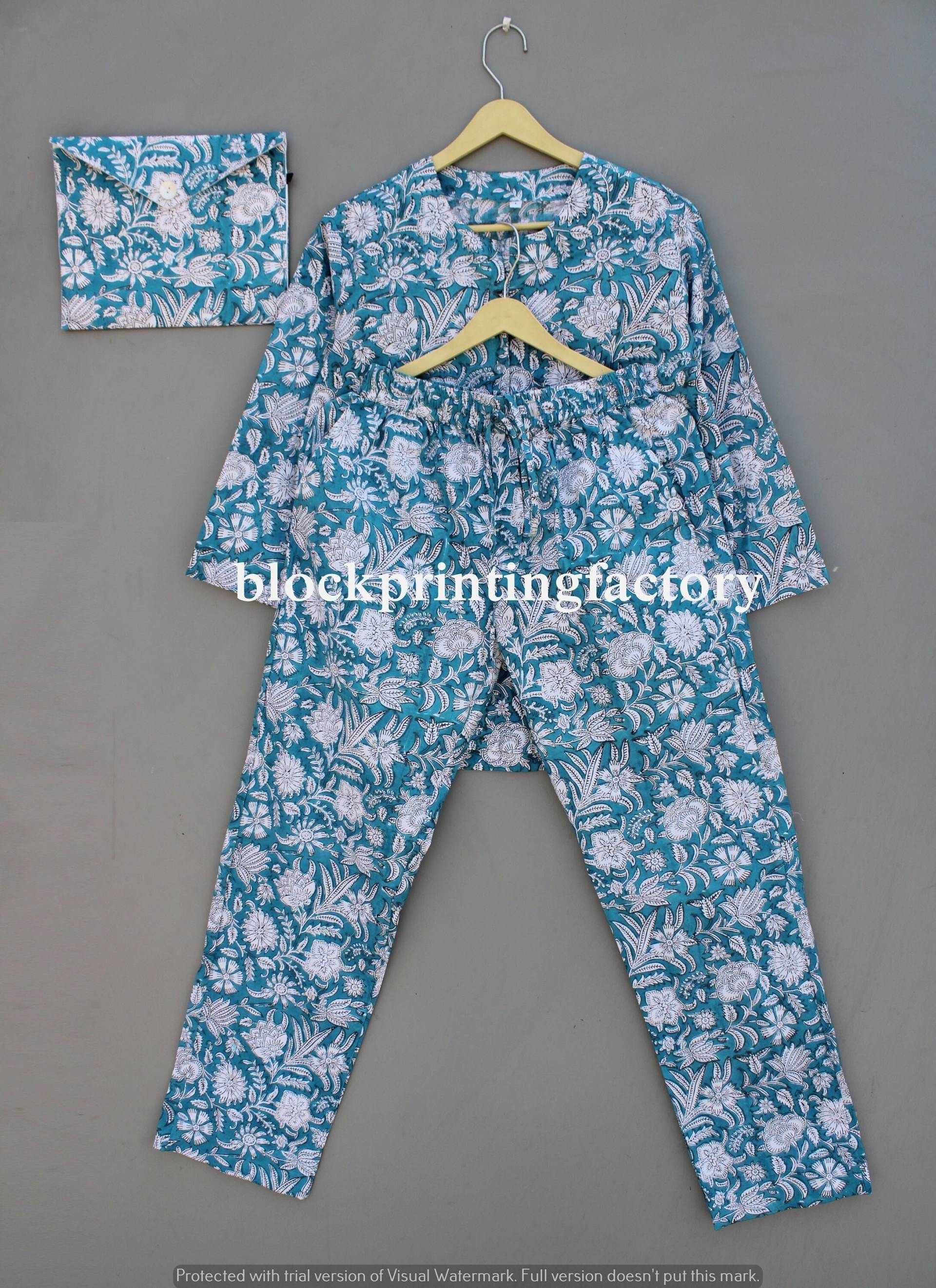 Handgemachte Baumwolle Pyjama Set | Boho Lounge Kleidung Entspannte Passform Nachtwäsche Atmungsaktive Und Weiche Pjs Passender Pyjama| Braut von blockprintingfactory