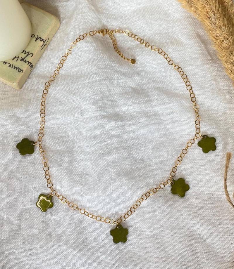 Verstellbare Goldene Halskette Mit Grünen Anhängern Blume | Cottagecore Herbst Geschenkidee Schmuck Blumen von blombarn