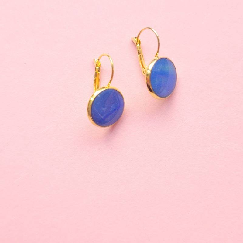 Ohrhänger Brisure Gold Mit Einsatz Aus Polymer Ton Blau von bloomandboomstudio