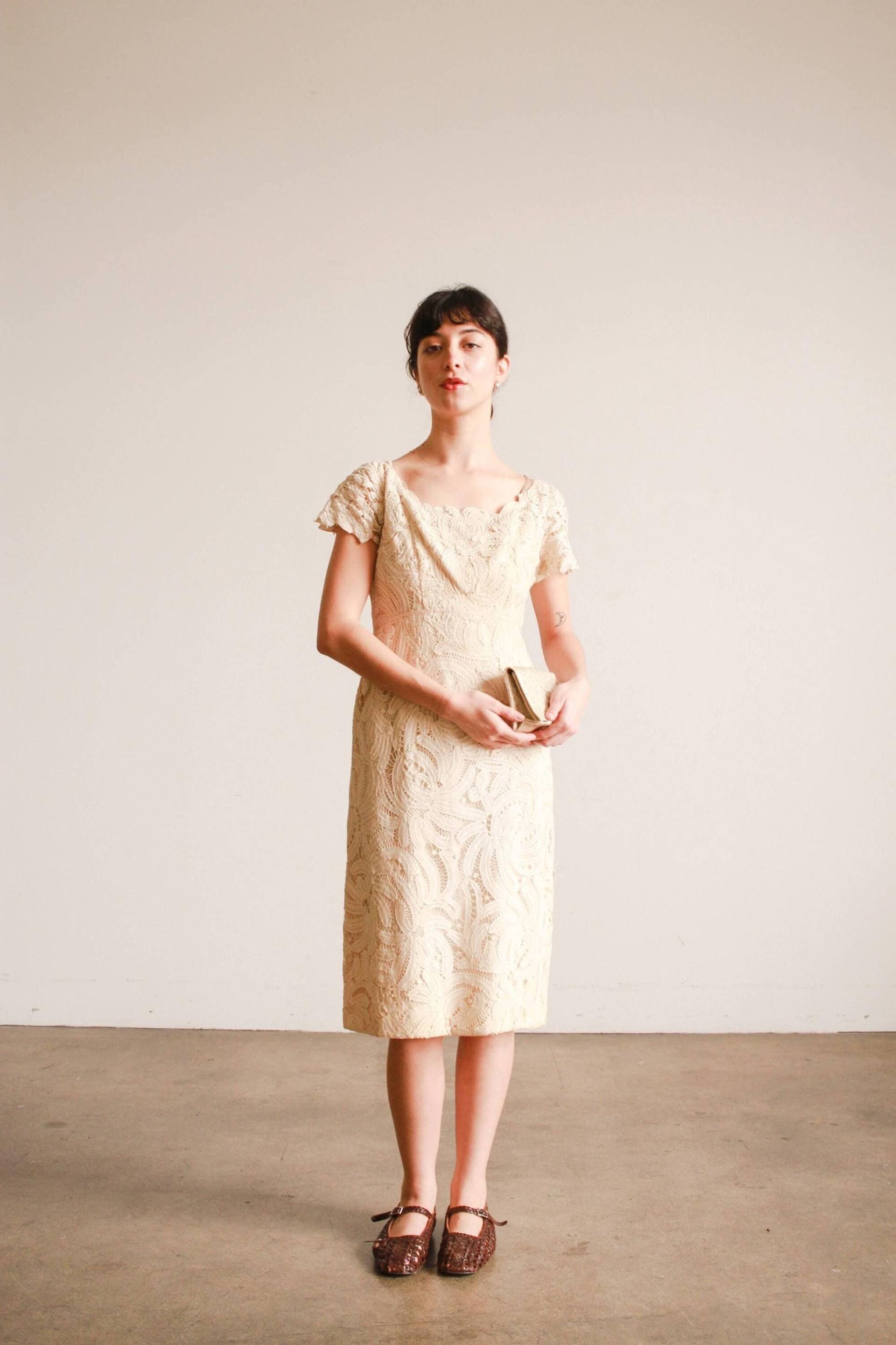 50Er Jahre Ecru Tape Spitzen Kleid 50Er Jahre Ecru Tape Spitzen Kleid von blossomvintageshop