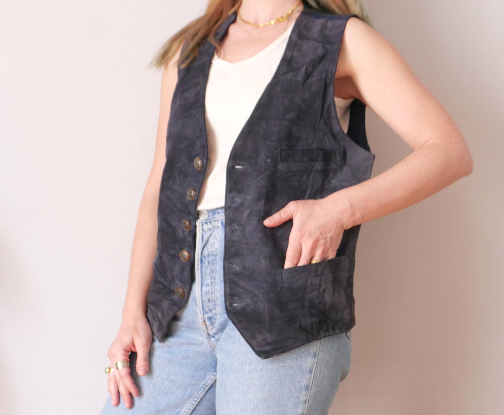 Vintage 80Er Jahre Blaue Lederweste Unisex Cottagecore S/xl Vintage 80Er Jahre Blaue Lederweste Unisex Cottagecore S/xl von blubirdvintagelove