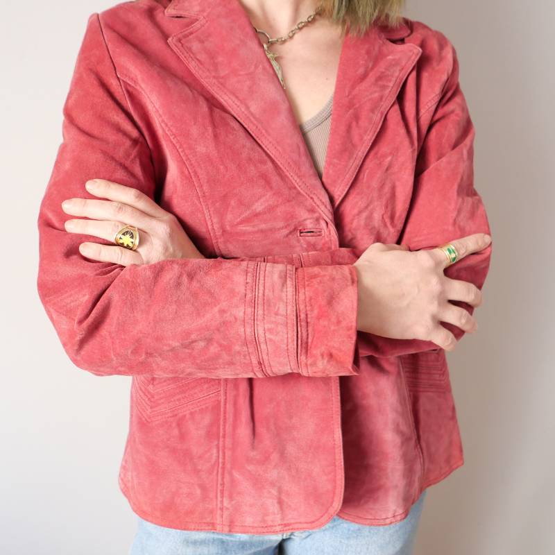 Vintage Butter Leder Lieblings Liebling Weiche Rosa Rote Blazer Jacke 90Er Jahre Ästhetik Mit Knopfverschluss Weich Zu Berühren Unisex Größe M von blubirdvintagelove