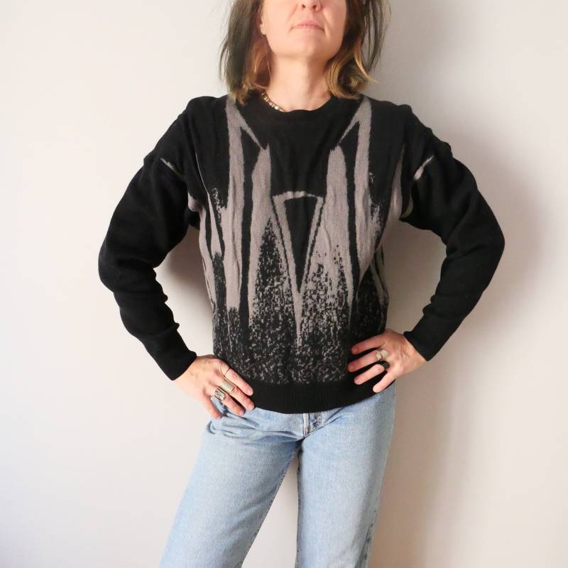 Vintage Wolle Pullover Schwarz Charcoal 90Er Jahre Gemütlicher Eckiger Schnitt Slouchy Oma Größe M/L von blubirdvintagelove