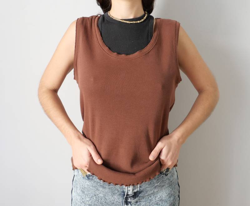 Vintage Baumwolle Trägerhemd Nougatbraunes Ärmelloses Shirt | M/L von blubirdvintagelove