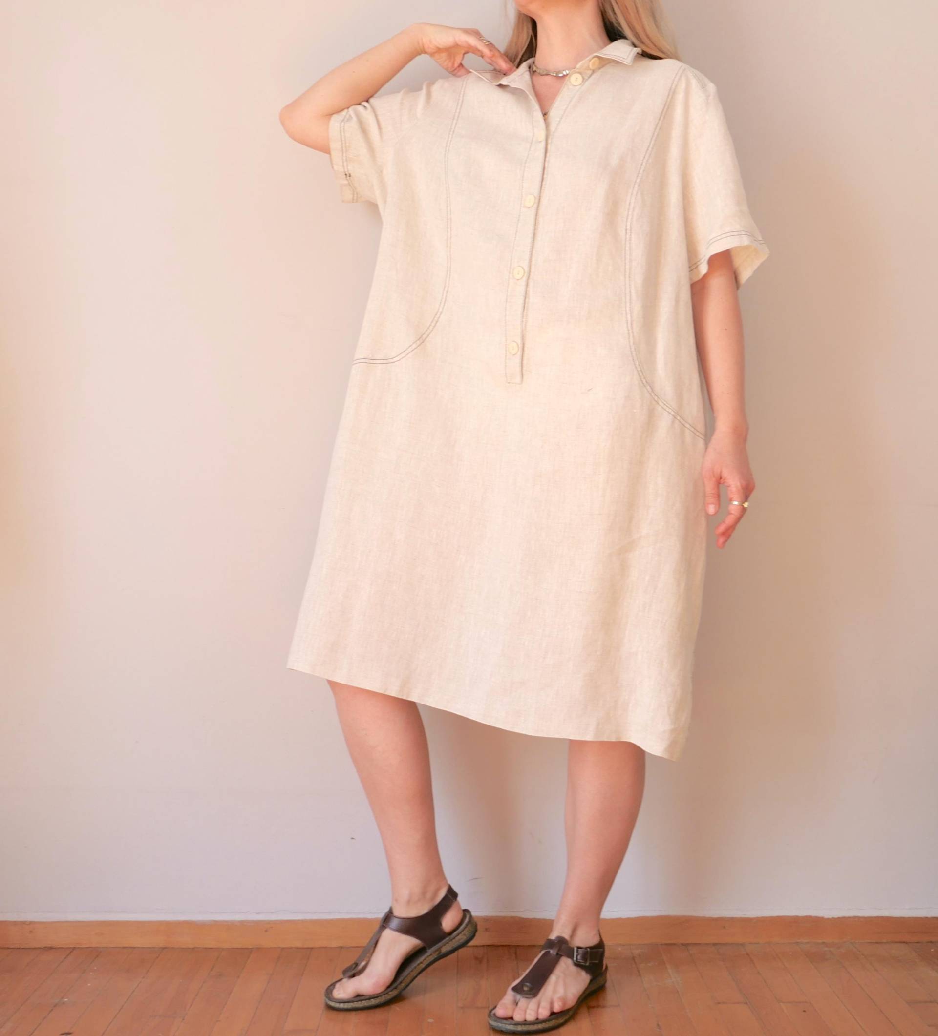 Vintage Leinen Kleid Weizenbeige Cottagecore A-Linie | L/xl Vintage Leinen Kleid Weizenbeige Cottagecore A-Linie | L/xl von blubirdvintagelove