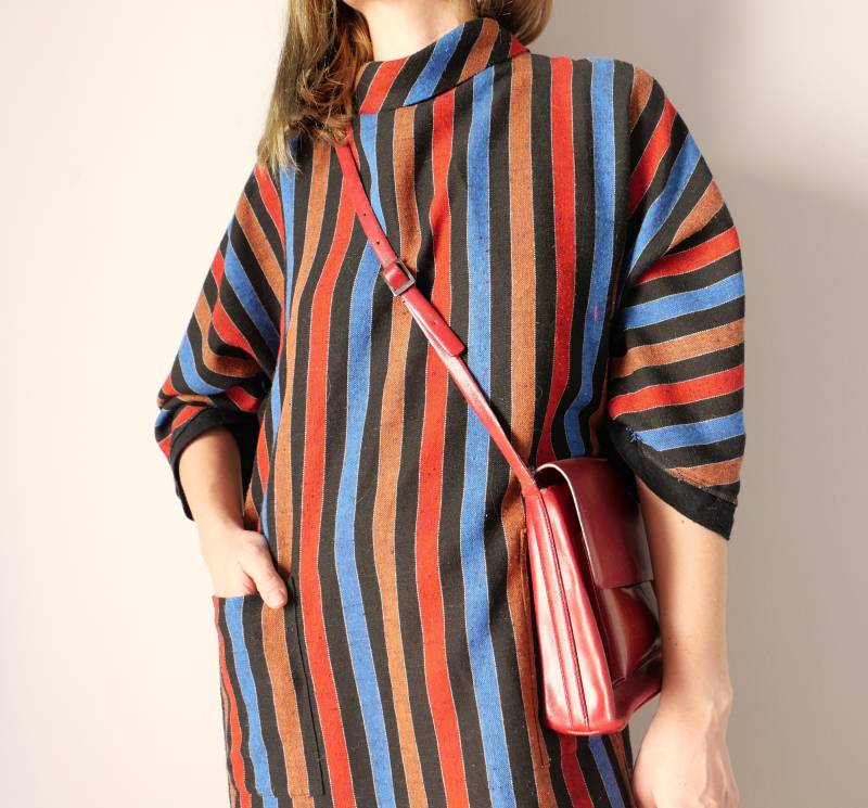 Vintage 70Er Jahre Gestreiftes Leinen Kleid Boxy French Style M/L von blubirdvintagelove
