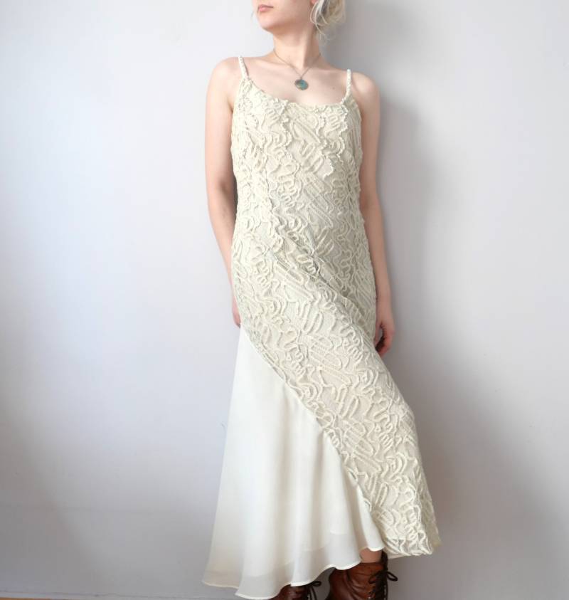 Vintage Spitzen Neckholder Kleid 20Er Jahre Stil Perlen Verziertes Boho Kleid | Größe S/M von blubirdvintagelove