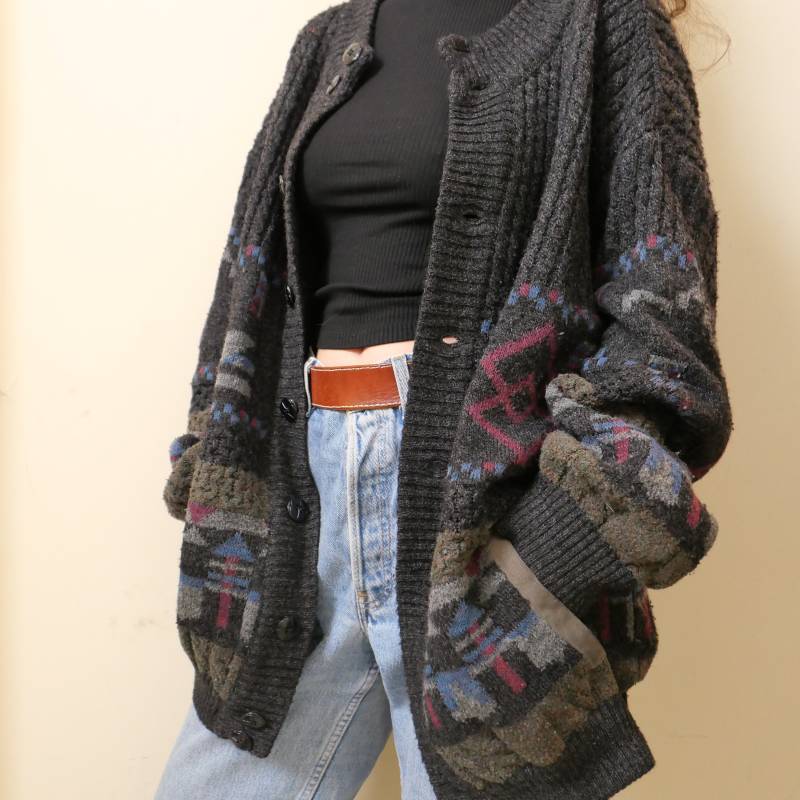 Vintage Strickjacke Mit Zopfmuster Strukturiert Basic Cottage Kern Extra Grobstrick Wollmischung Gemütlich Cottagecore Größe M-xl von blubirdvintagelove
