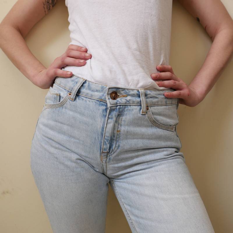 Vintage Style Boho Fransen High Mid Rise Jeans Hose Zara 90Er Style Blue Capsule Basic Größe S/M von blubirdvintagelove