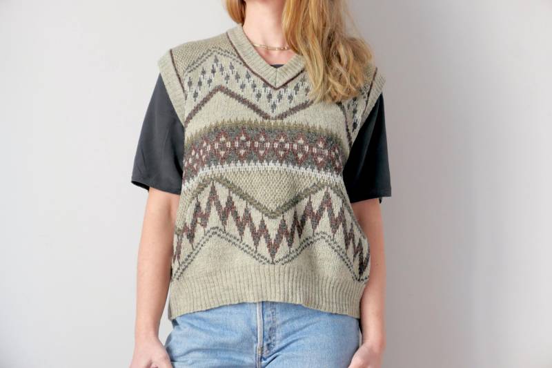 Vintage Wolle Strick Top Mantel Weste Alpaka Schurwolle Mix Layer Gemütlich Cottage Kern 80Er 90Er Jahre Unisex S/L von blubirdvintagelove