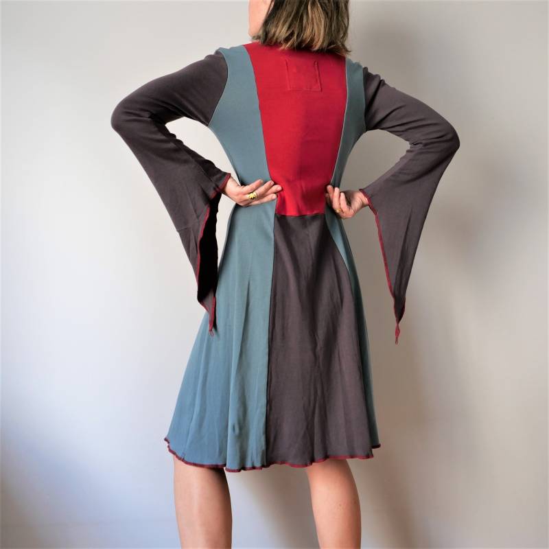 Vintage Y2K Baumwoll Kaftan Kleid Blau Rote Boho Tunika | S/L von blubirdvintagelove