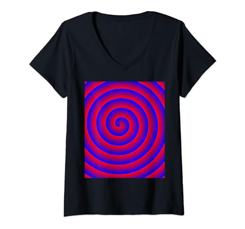 Damen rote und blaue Spirale T-Shirt mit V-Ausschnitt Damen rote und blaue Spirale T-Shirt mit V-Ausschnitt von blue and red spiral