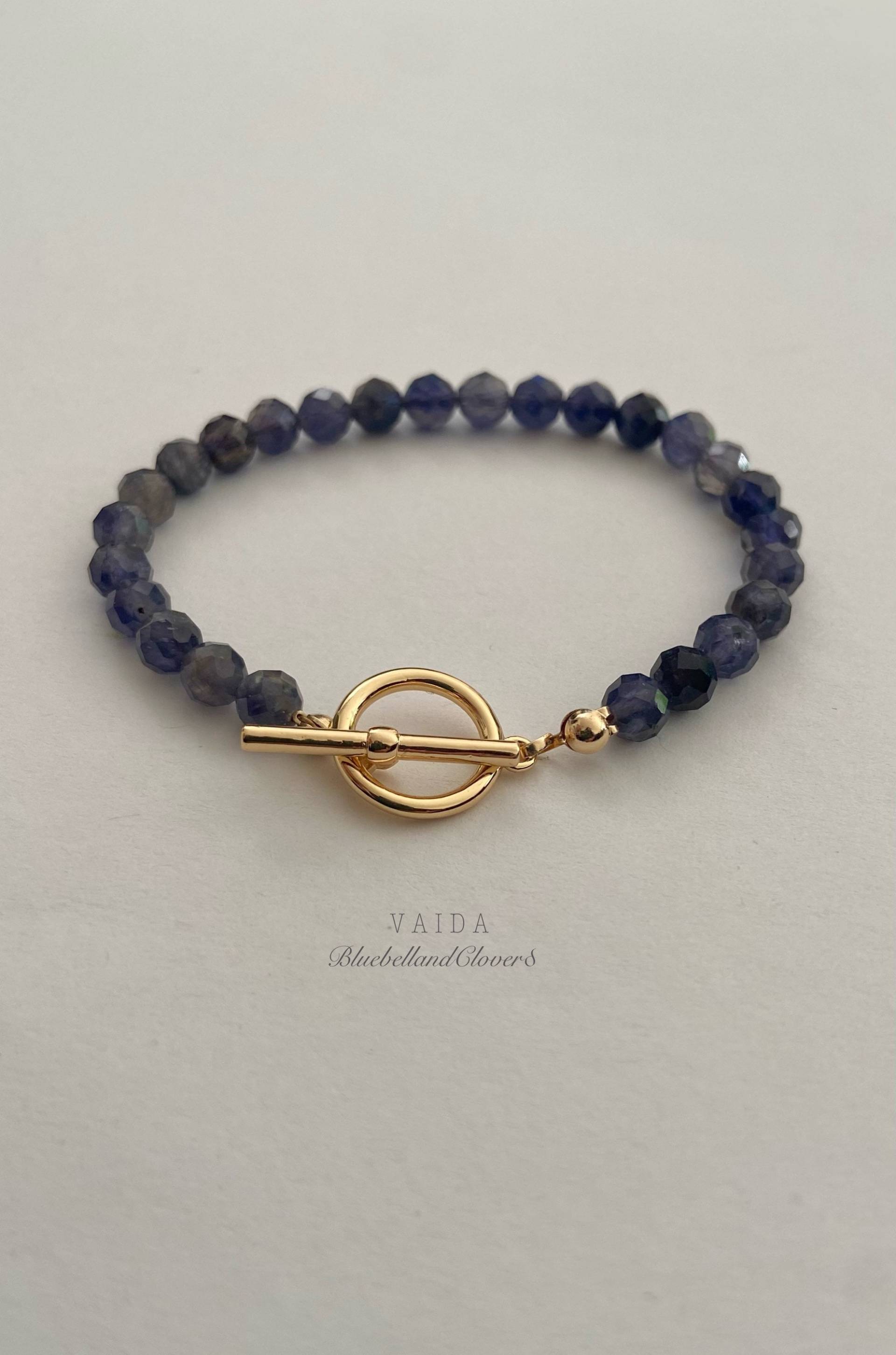 Echtes Iolith/Cordierit Oder Wassersaphir Vergoldetes Knebelarmband | Cordierit Armband Iolith von bluebellandclover8