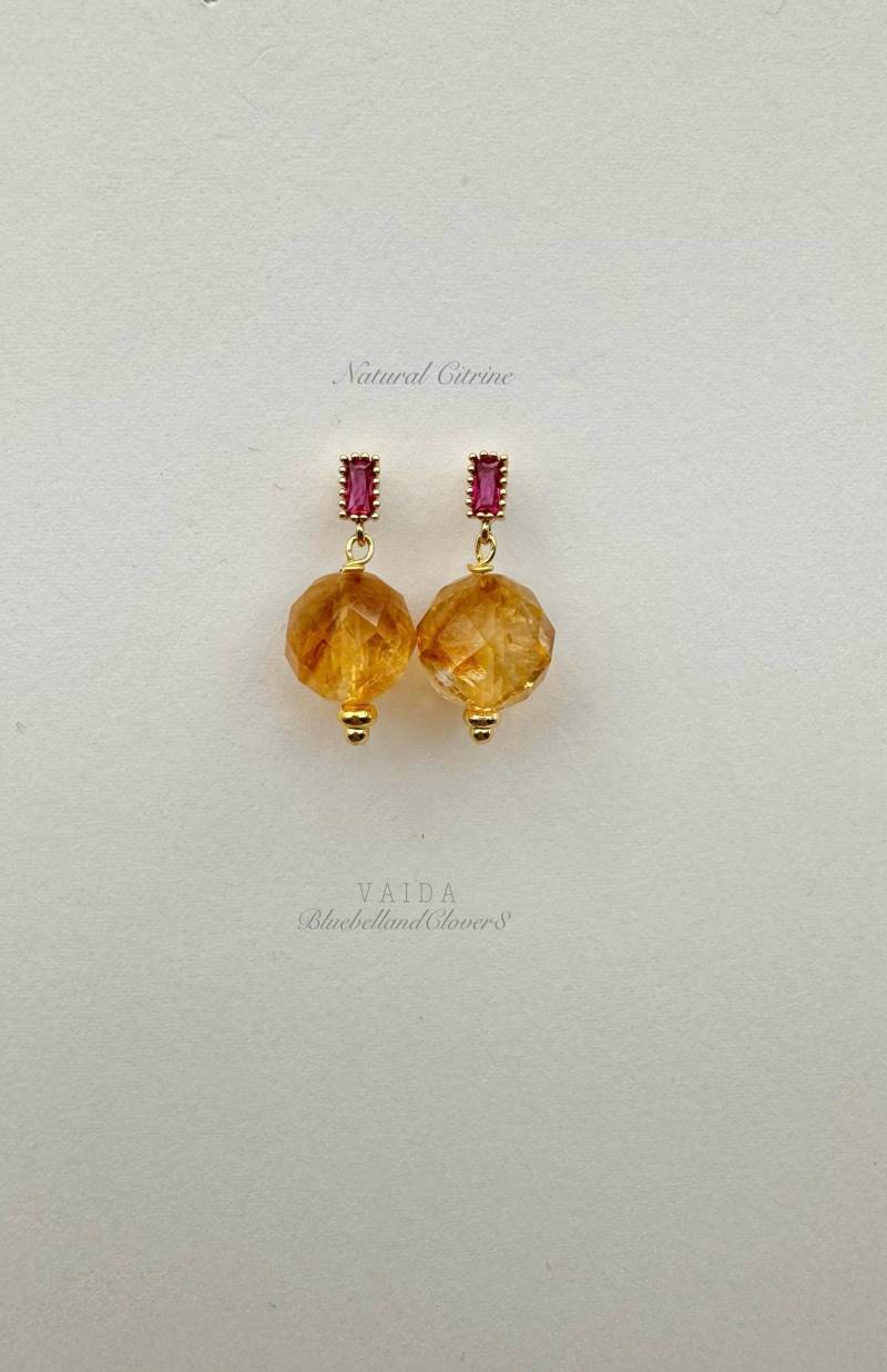 Gold Ohrstecker | Statement Edelstein Ohrringe Citrin Zierliche von bluebellandclover8