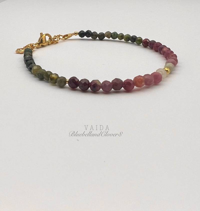 Zierliches Wassermelonen Turmalin Edelstein Gold Fill Armband | Multicolour von bluebellandclover8