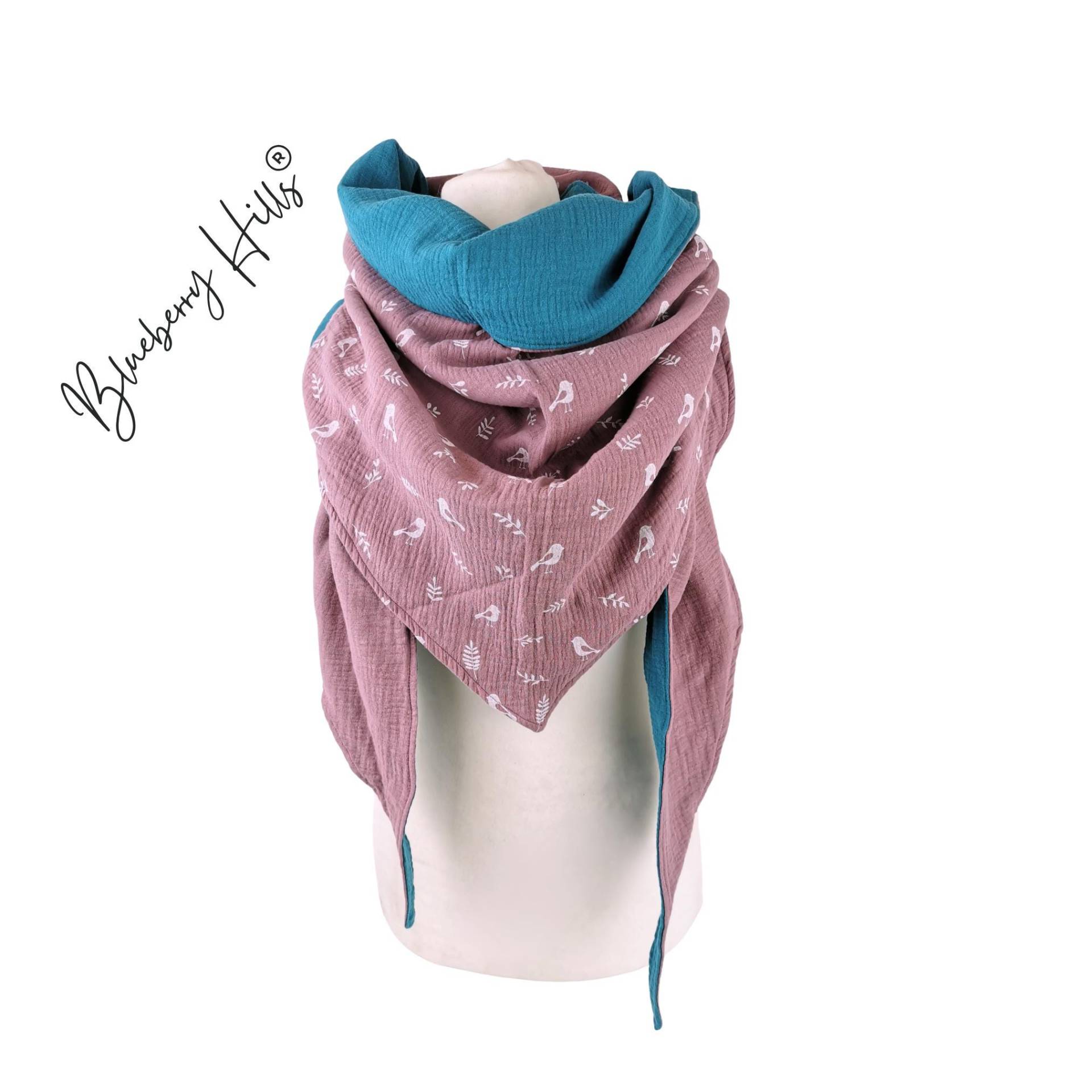 Dreieckstuch Xxl Musselin "Fuglefjell" Altrosa Petrol Wendetuch Wenden Dreieckstuch Xxl Musselin "Fuglefjell" Altrosa Petrol Wendetuch Wenden von blueberryhillsshop