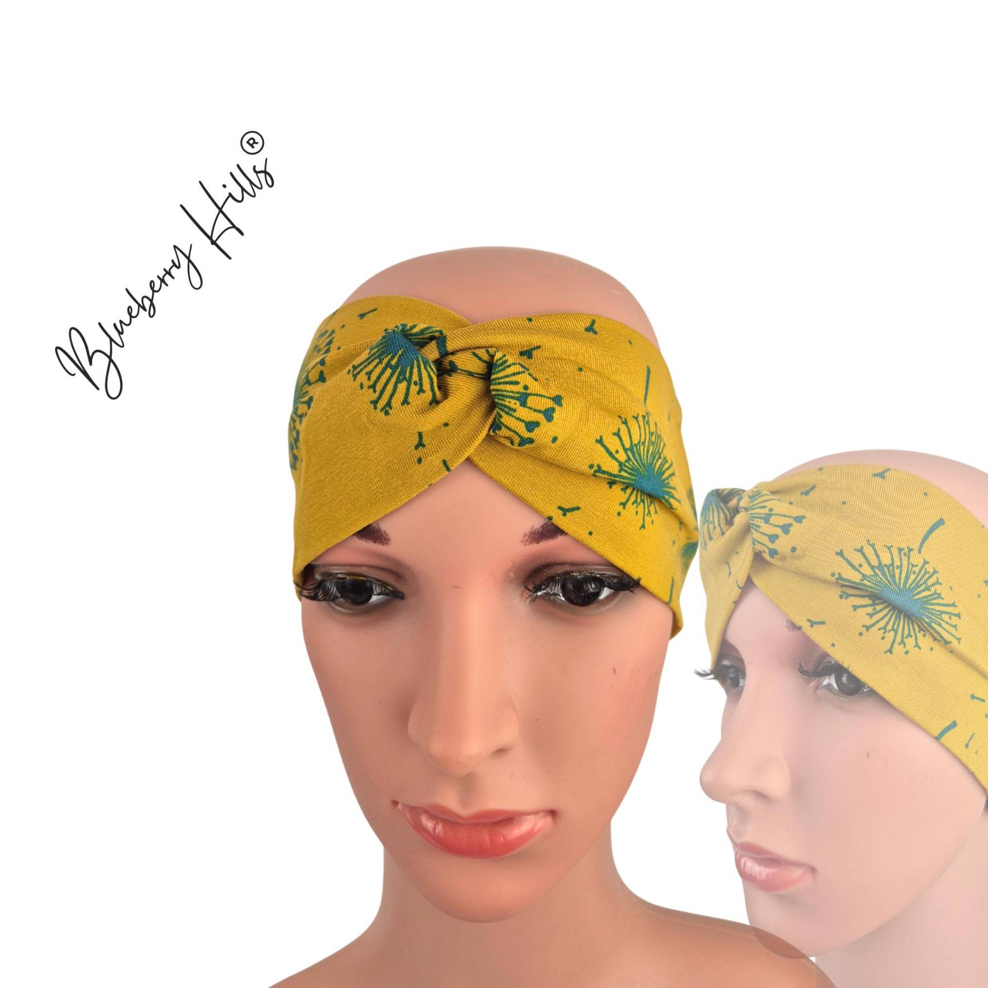 Haarband "Synn" Pusteblumen Jersey Knotenlook Knoten Senf Petrol Haarband "Synn" Pusteblumen Jersey Knotenlook Knoten Senf Petrol von blueberryhillsshop