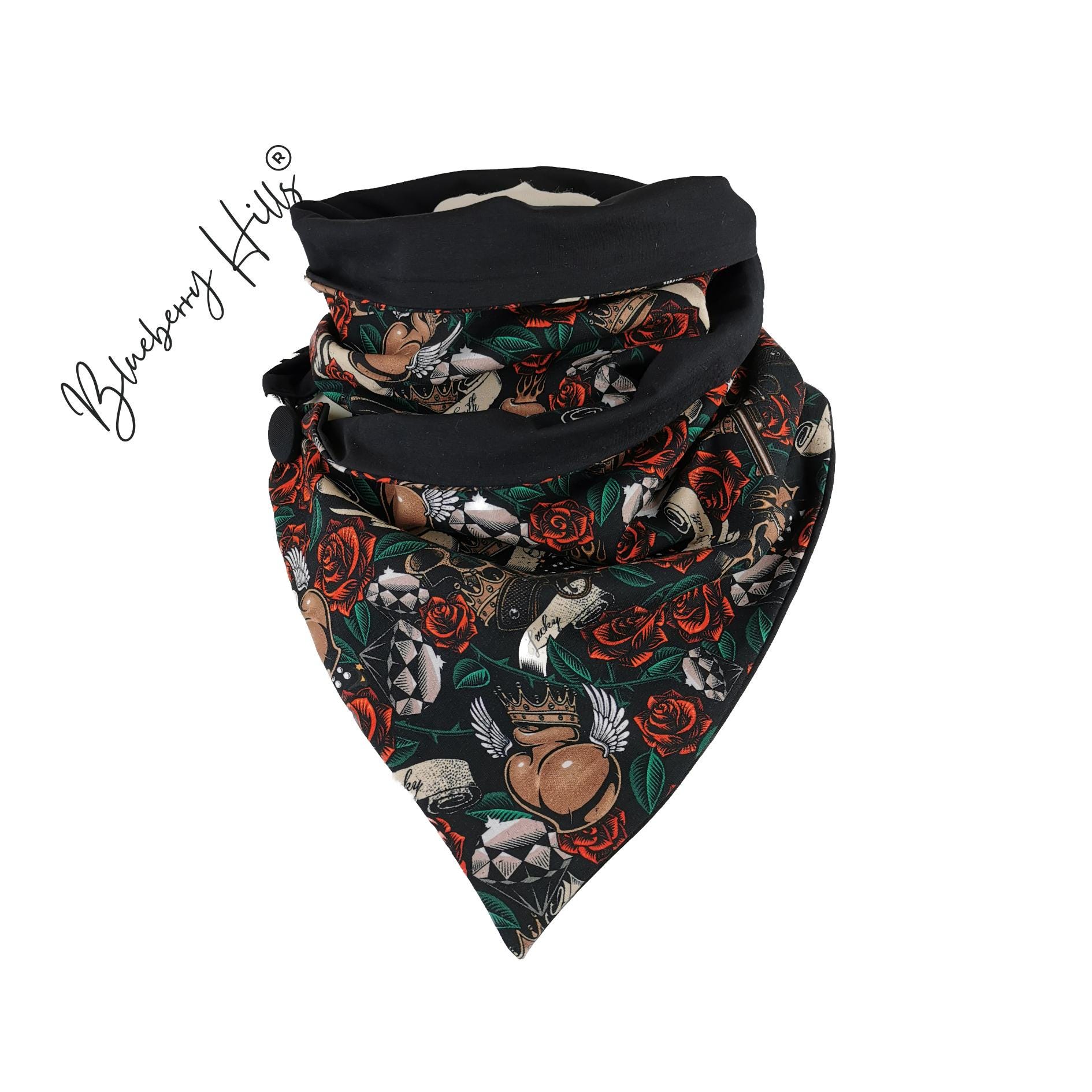 Loop "Cherry Riot" Schwarz Mit Knopf Rockabillyloop von blueberryhillsshop